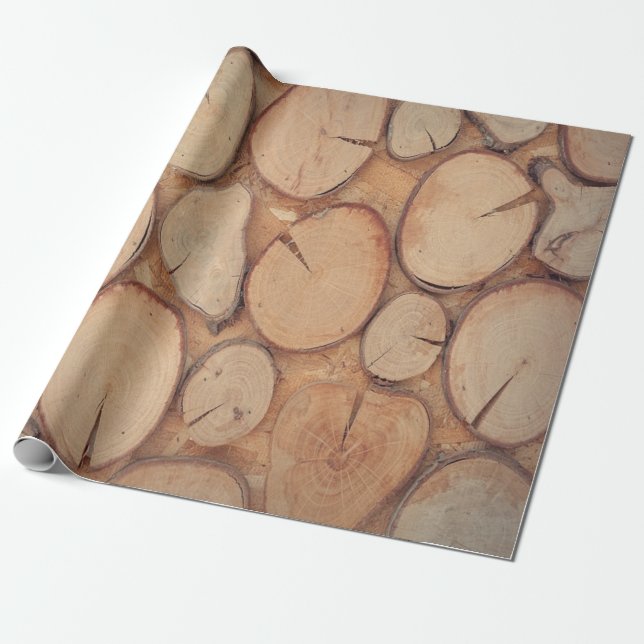 Brunhuggna träd-stockar presentpapper (Utrullad)