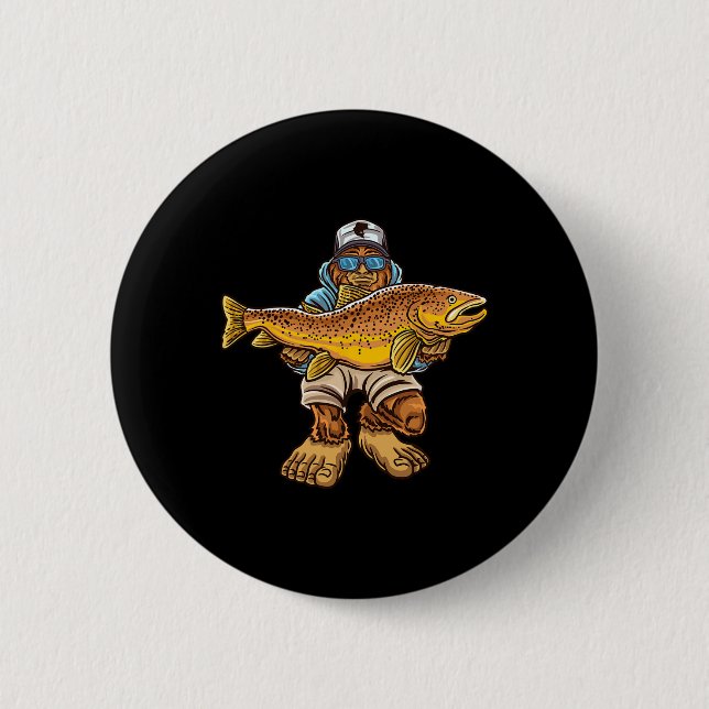 Bruning Laxa Flod Fiske Bigfoot Jakt Fiskare Knapp (Framsida)