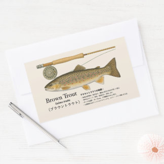 Bruning (Salmo trutta) – Japansk Illustration Rektangulärt Klistermärke