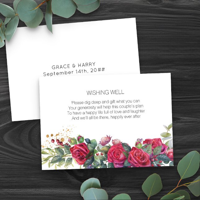 Brunn Dikter Röd Ros Bröllop Tilläggskort (Wedding wishing well insert cards from my Red Rose and Eucalyptus Wedding Collection)