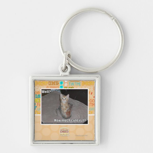 Brunn? Fyrkantig Silverfärgad Nyckelring (Framsidan)