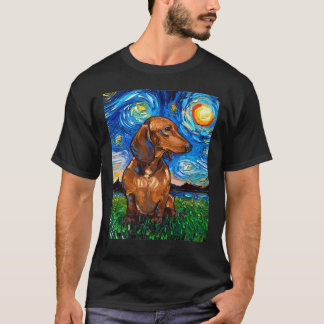 Brunn Kort Hair Dachshund Doxie Starry Natt Hund T Shirt