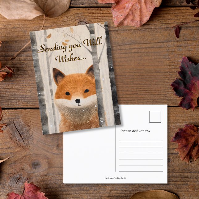 Brunn, Önskemål, vimmiskskog Fox Vykort (Well Wishes Whimsical Fall Forest Fox Postcard)