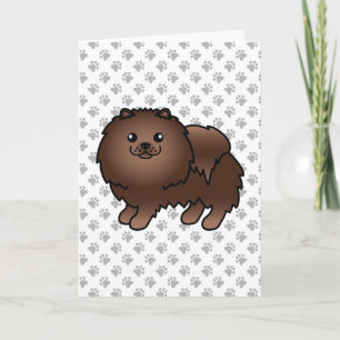 Brunn Pommern Cute Tecknad hund och Tassar Kort