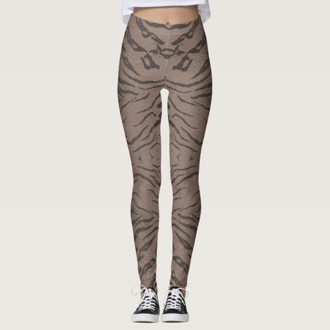 Brunna sömlösa tiger-mönstrade leggings (Framsida)