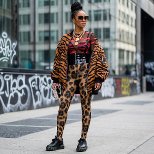 Brunna Svarta Blommiga Leopardtryck Yoga Byxor