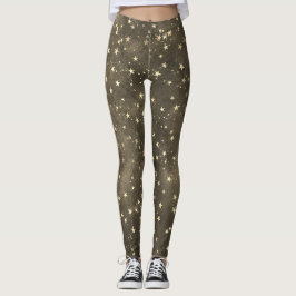 Brunnatten himmel celestial guld stjärna mönster leggings