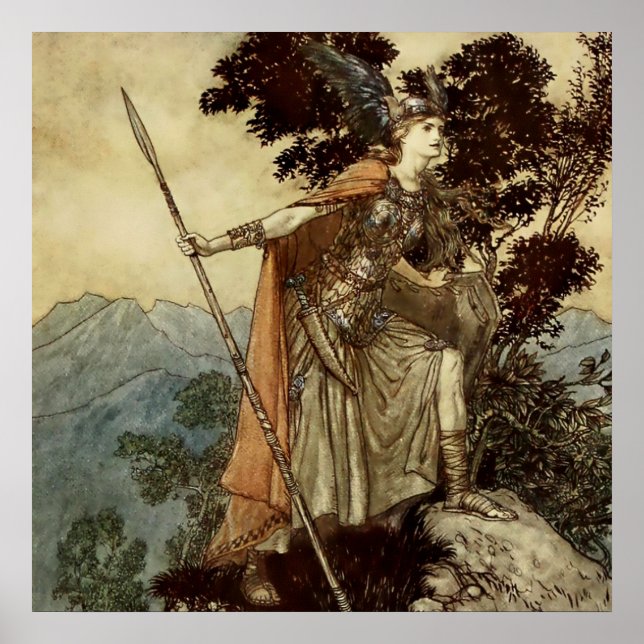 "Brunnhilde Valkerie Maiden" av Arthur Rackham Poster (Framsidan)