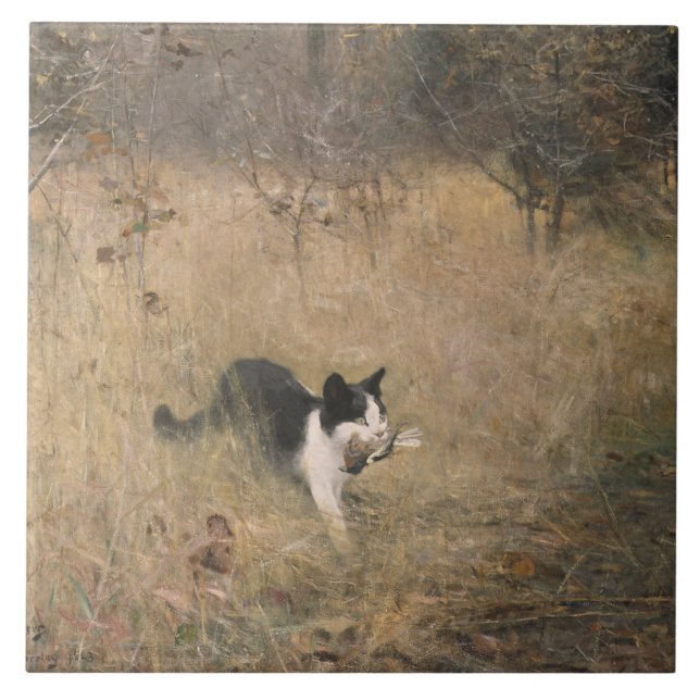 Bruno Liljefors - Cat Bird Hunting Kakelplatta (Framsidan)
