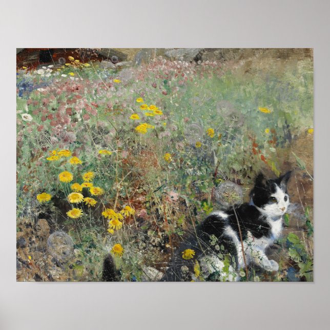 Bruno Liljefors - Cat on Flowerbed Poster (Framsidan)