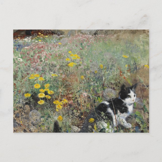 Bruno Liljefors - Cat on Flowerbed Vykort (Framsida)