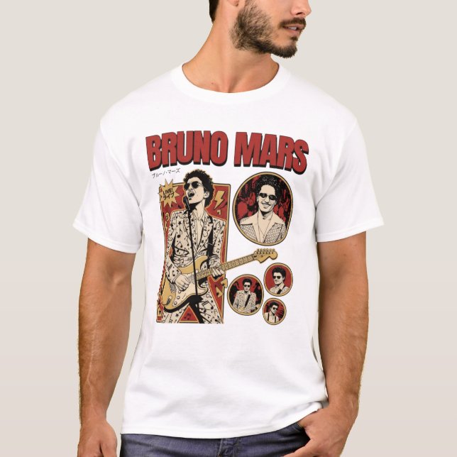 Bruno Mars Romantic Tour 2026 Retro Pop T Shirt (Framsida)