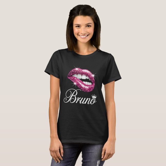 Bruno Rosa Glitterläpp T-Shirt - Sassy Pop Art Sp (Hel framsida)