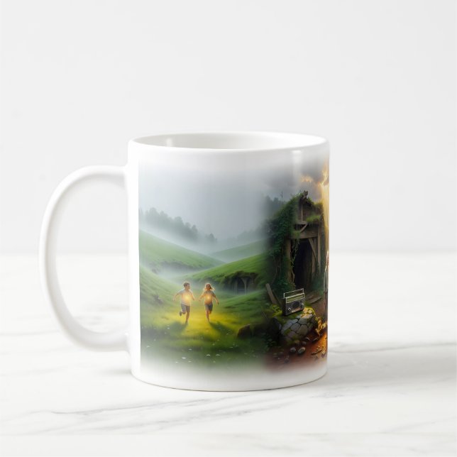 Brunögd flicka Regnbåge Vattenfall Nostalgisk mugg (Vänster)
