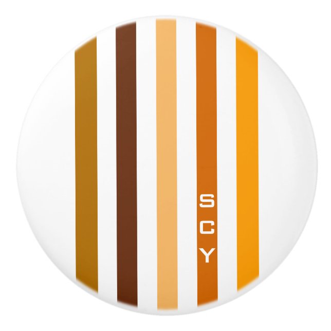 Brunorange vertikala ränder monogram knopp (Framsidan)