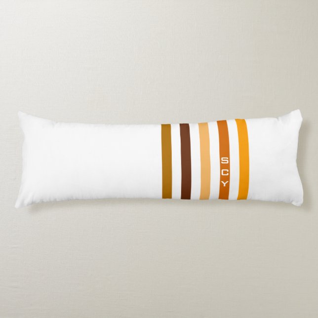 Brunorange vertikala ränder monogram kroppskudde (Framsidan)