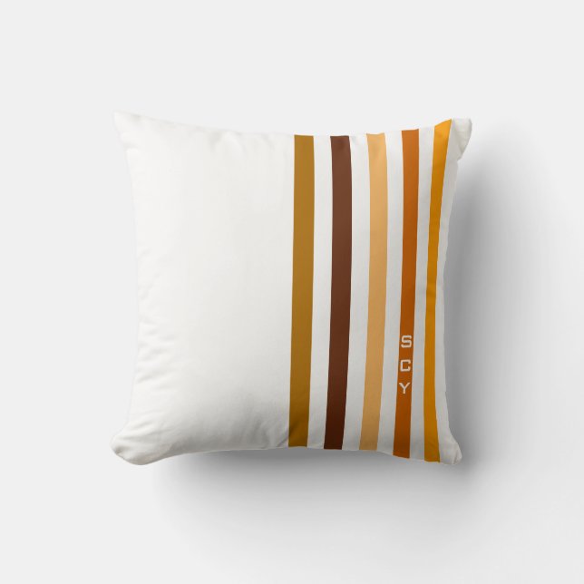 Brunorange vertikala ränder monogram kudde (Framsida)