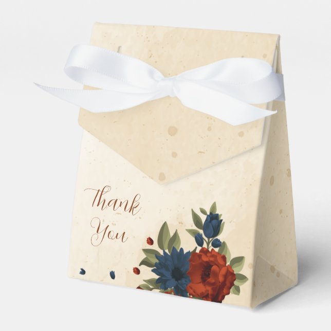 brunorangeblå blomsterbröllop presentaskar (Framsidan Sidan)