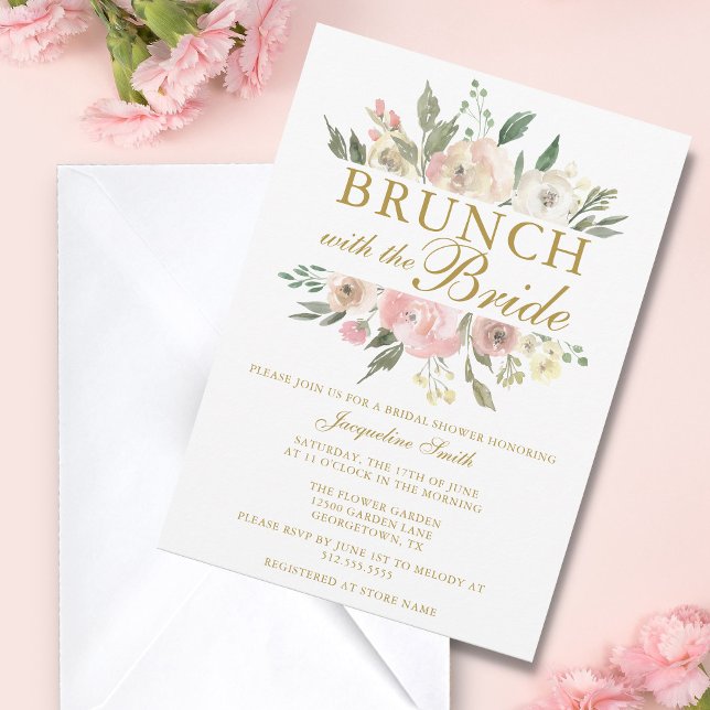 Brunschdusch för chic  Rosa Guld Blommigt Möhippa  Inbjudningar (Skapare uppladdad)