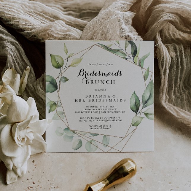 Brunschdusch för Geometric Elegant Guld Bridesmaid Inbjudningar (Skapare uppladdad)