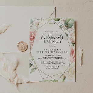 Brunschdusch för Geometric Guld Grönt Bridesmaids Inbjudningar