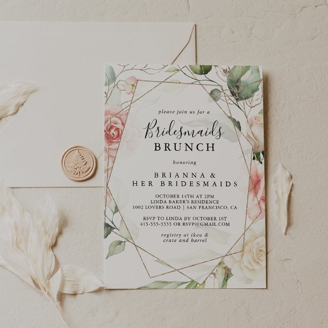 Brunschdusch för Geometric Guld Grönt Bridesmaids  Inbjudningar (Skapare uppladdad)
