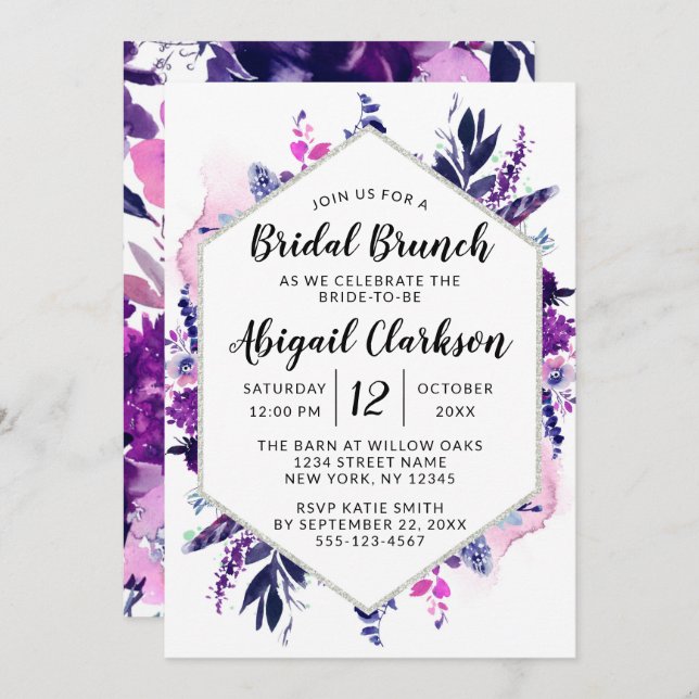 Brunschdusch för Möhippa för vattenfärg i Blommigt Inbjudningar (Fram/baksida)