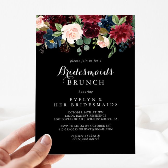 Brunschdusch för Rustic Black Botanical Bridesmaid Inbjudningar (Skapare uppladdad)