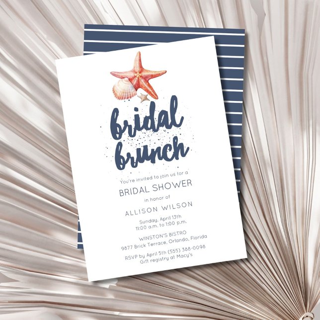 Brunschdusch för Seashell Beach Möhippa Brunch Sho Inbjudningar (Seashell Beach Bridal Brunch Shower Invitation)