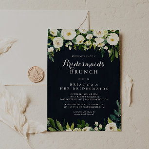 Brunschdusch för vit Blommigt, grönt, blå bridesma Inbjudningar