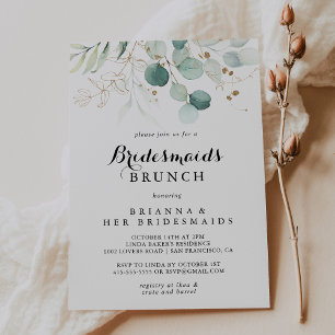Brunschschare för Guld-bridesmaider i Rustic Eucal Inbjudningar
