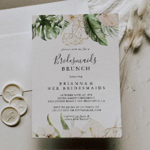 Brunschschare i guld Tropical Foliage Bridesmaids Inbjudningar