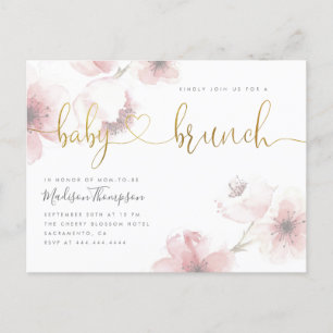 Brunschyren Watercolor Cherry Blommar Guld Baby Br Inbjudan Vykort
