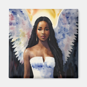 Brunskalad ängel Woman Watercolor Art Magnet