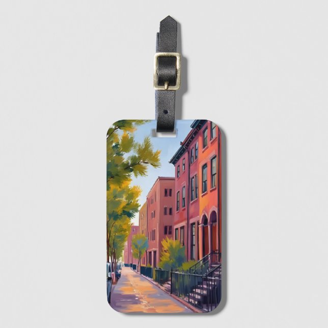 Brunsten Stadsgata | Boston Tegel Akvarell  Bagagebricka (Framsida vertikal)