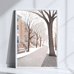 Brunstensgata Snöig vinter vattenfärgskonst Poster