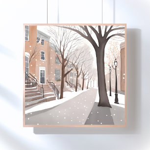 Brunstensgata Snöig vintervattenfärg Poster