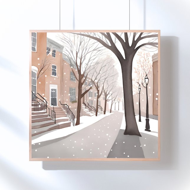 Brunstensgata | Snöig vintervattenfärg Poster (Skapare uppladdad)
