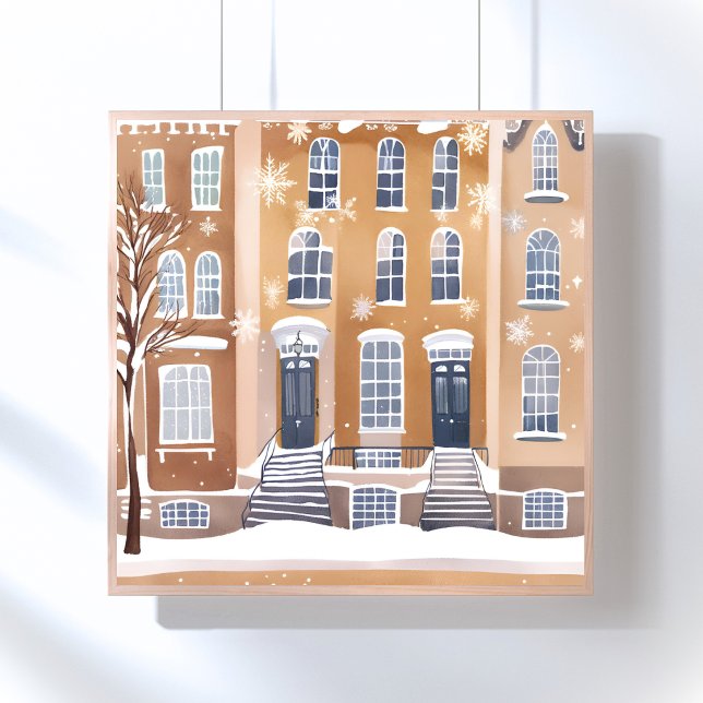 Brunstenshus | Snöig gatumiljö i akvarell Poster (Skapare uppladdad)