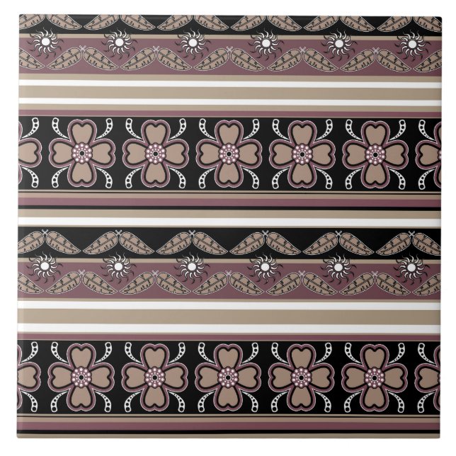 Brunsvart mexikanskt ornament rand kakelplatta (Framsidan)