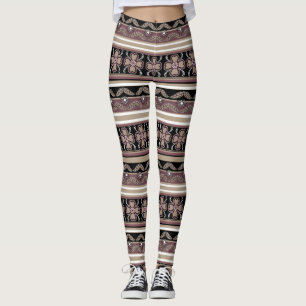 Brunsvart mexikanskt ornament rand leggings