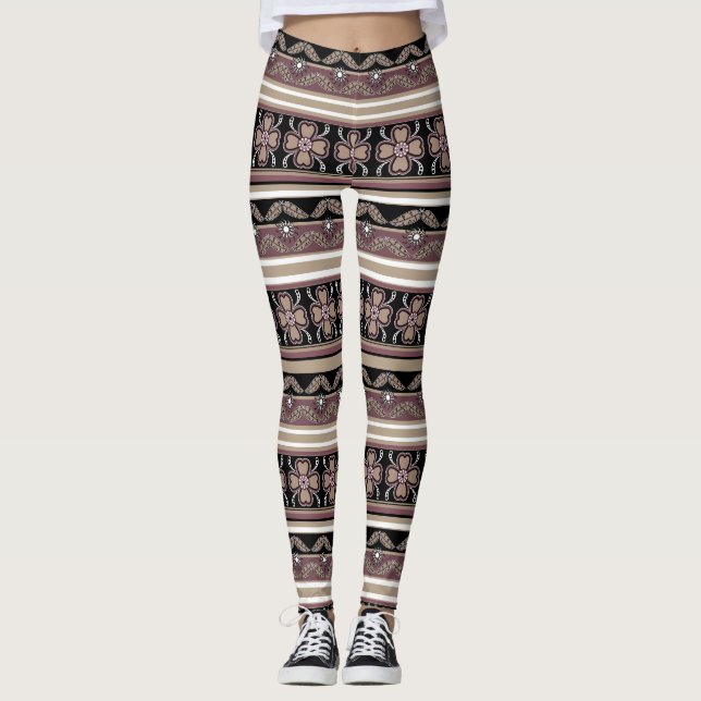 Brunsvart mexikanskt ornament rand leggings (Framsida)