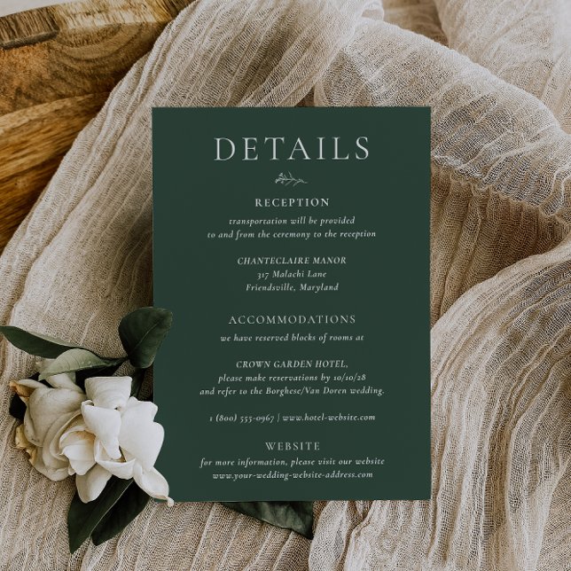 BRUNSWICK Green Wedding Details Card Inbjudningar (Skapare uppladdad)