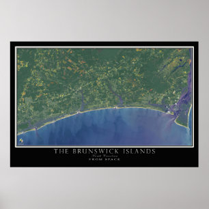 Brunswick Islands North Carolina Satellite Karta Poster