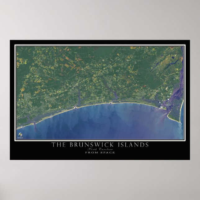 Brunswick Islands North Carolina Satellite Karta Poster (Framsidan)
