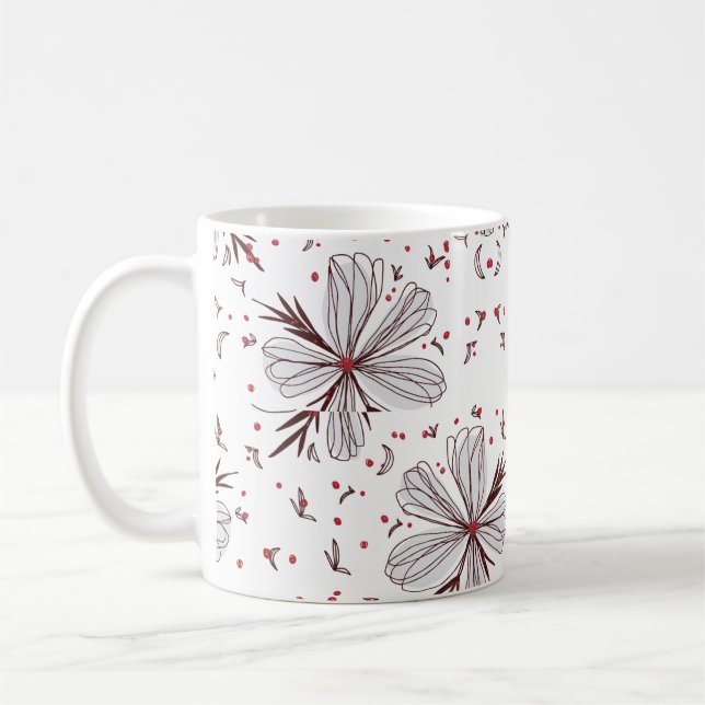 Brunt blomsterbotaniskt illustrationsklassiskt mug kaffemugg (Vänster)