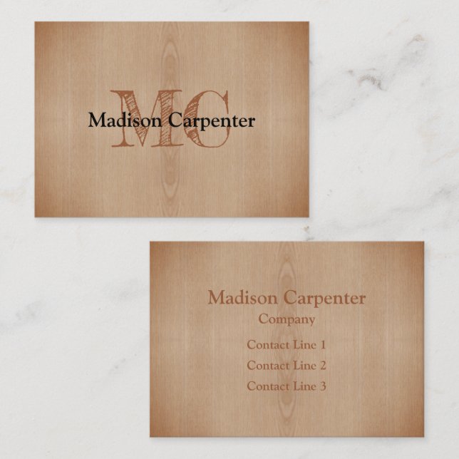 Brunt bränt träkorn Carpenter Monogram Visitkort (Fram/baksida)