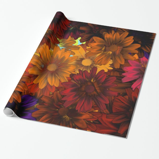 Brunt fall, blommigt presentpapper (Utrullad)