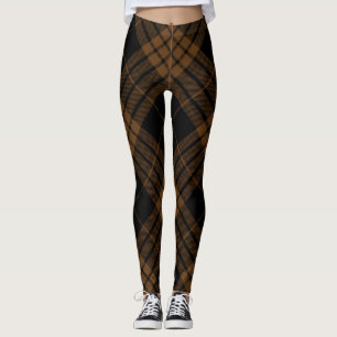 Brunt för svart för Diagonal för Tartanpläd Leggings