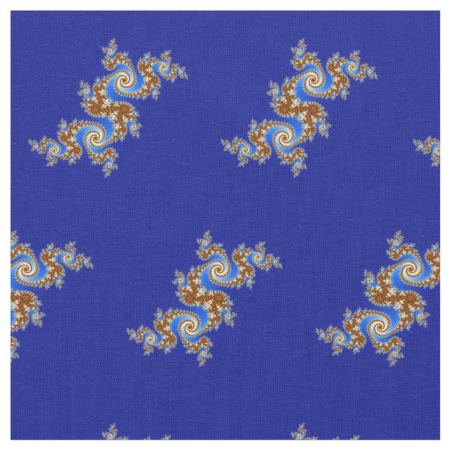 Brunt för Swirly Fractalblått Tyg (Närbild)